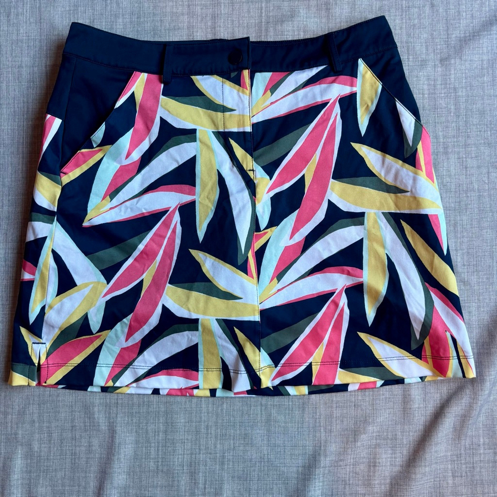 Lady Hagen Navy Pink Multi-color Leaf Print Golf Skirt Size 8